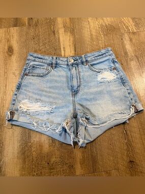 American Eagle Outfitters Light Blue Distressed Denim Cutoff Mom Shorts 2